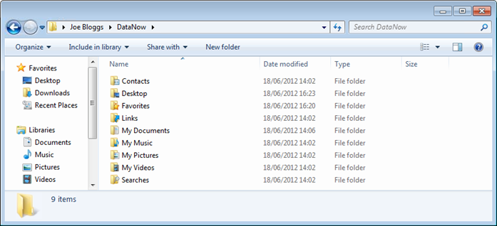 DataNow client folder contents