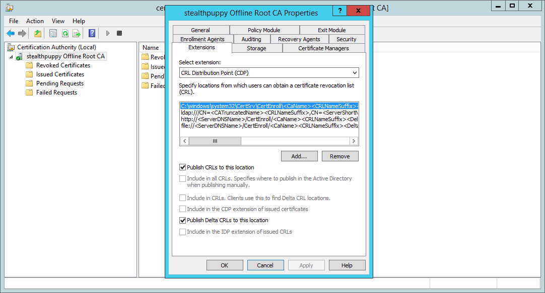 Configuring the Certificate Revocation List settings