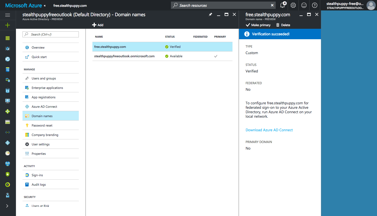 Add and verify a custom domain in Azure