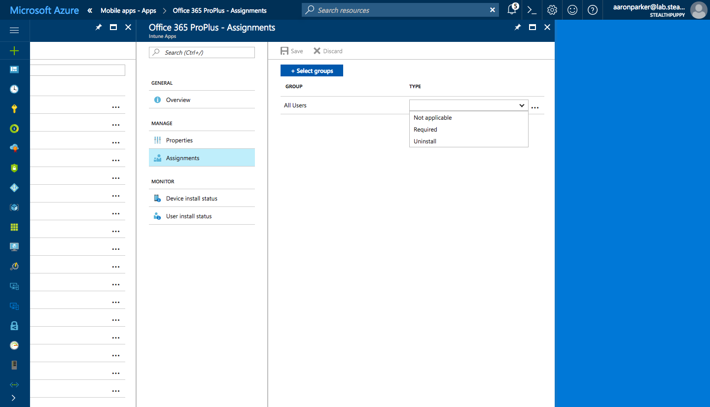 Adding assignments to deploy the Office suite