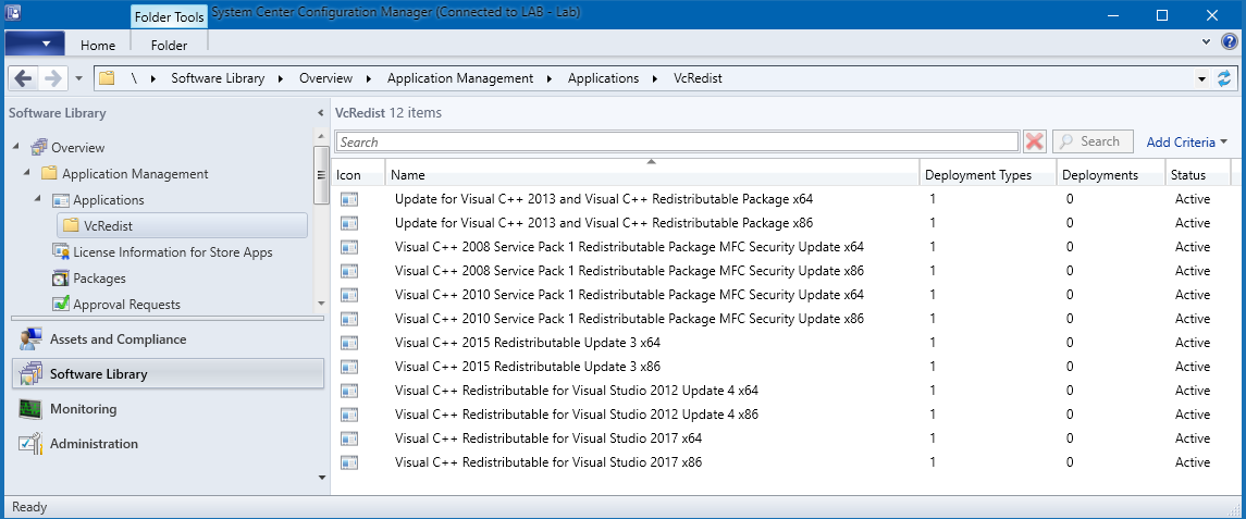 Visual C++ Redistributables imported into ConfigMgr with VcRedist