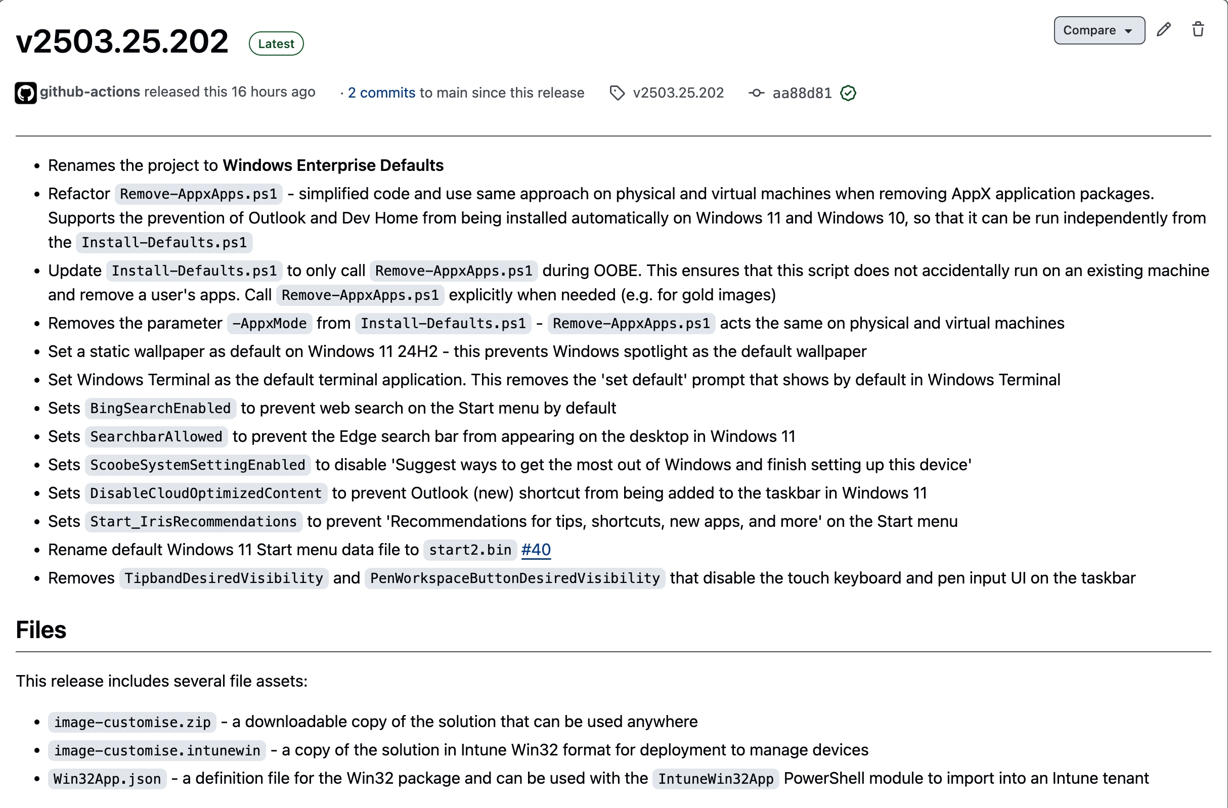 Windows Enterprise Defaults release hosted on GitHub
