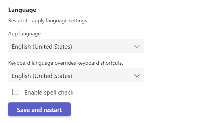 Microsoft Teams language settings