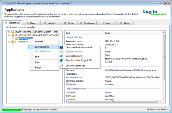 App-V 4.5 Client Config and Diag tool screenshot