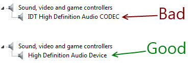 microsoft hd audio driver vs idt hd audio driver