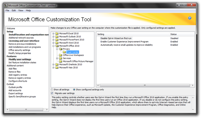 Office customization Tool (Oct). Customization tool