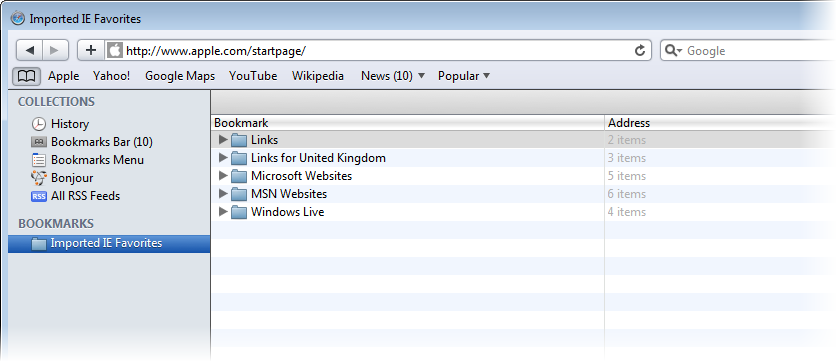 Safari-Imported-IE-Favourites