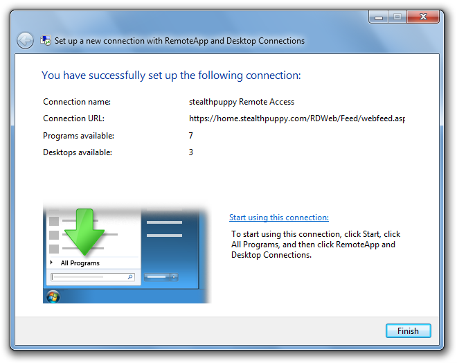 Setup a new connection with RemoteApp and Desktop Connections