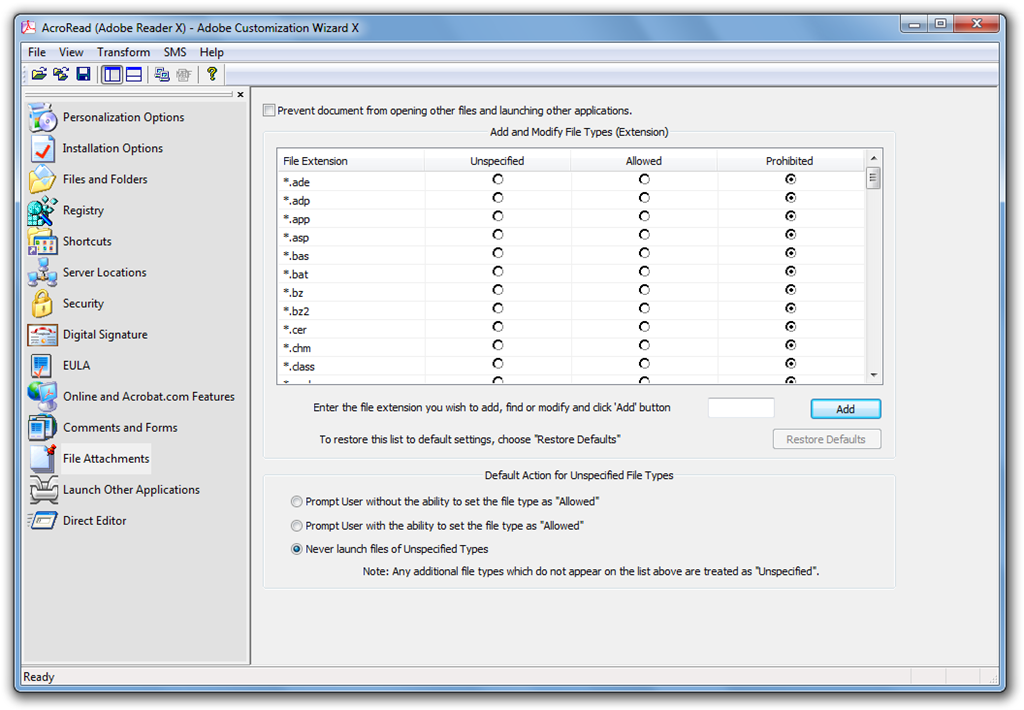 Adobe Customization Wizard - file attachments