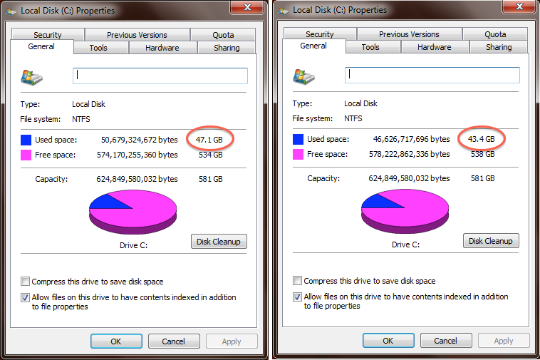 Compare Disk Cleanup Before and After