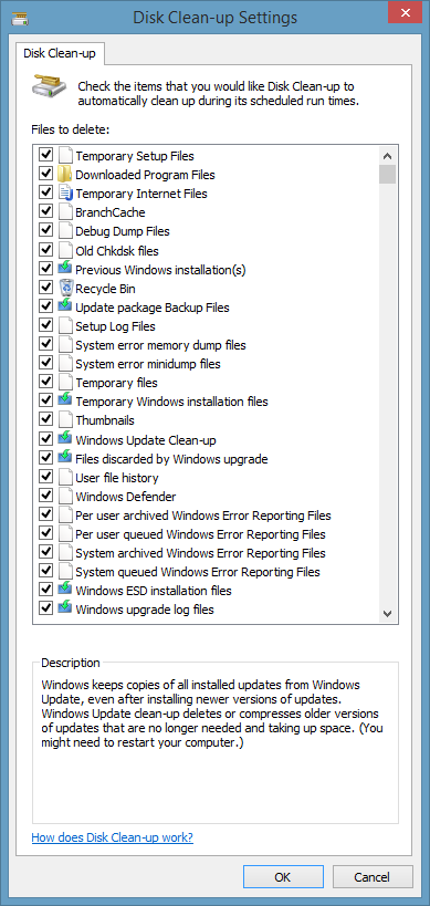 Disk Cleanup options