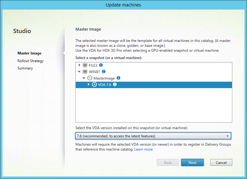 Selecting the master image snapshot