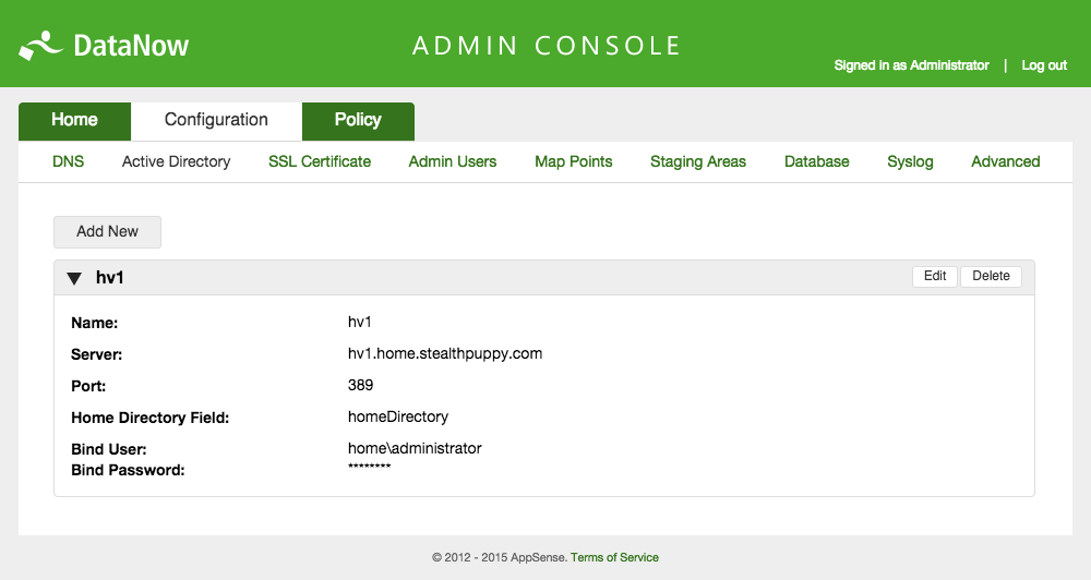 AppSense DataNow 3.5 appliance AD configuration