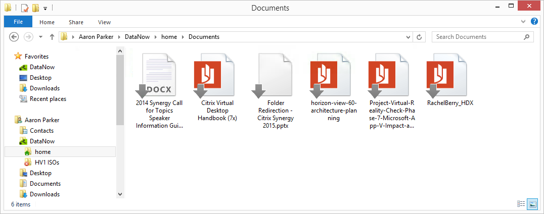 AppSense DataNow Documents folder with files not yet synchronized.