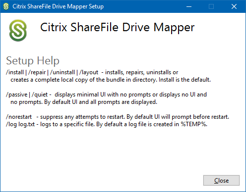Share File Drive Mapper Installer switches