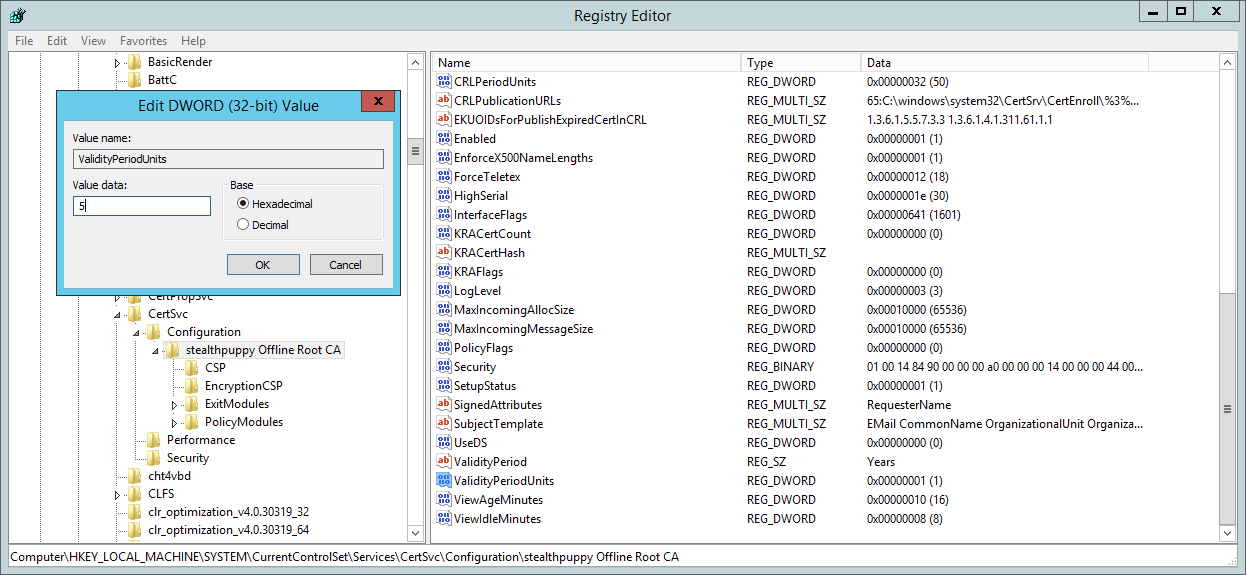 Setting the Root CA's ValidityUnits