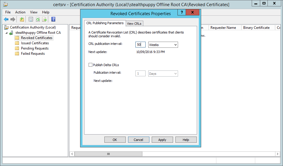 Setting the CRL Publication Interval on the Root CA