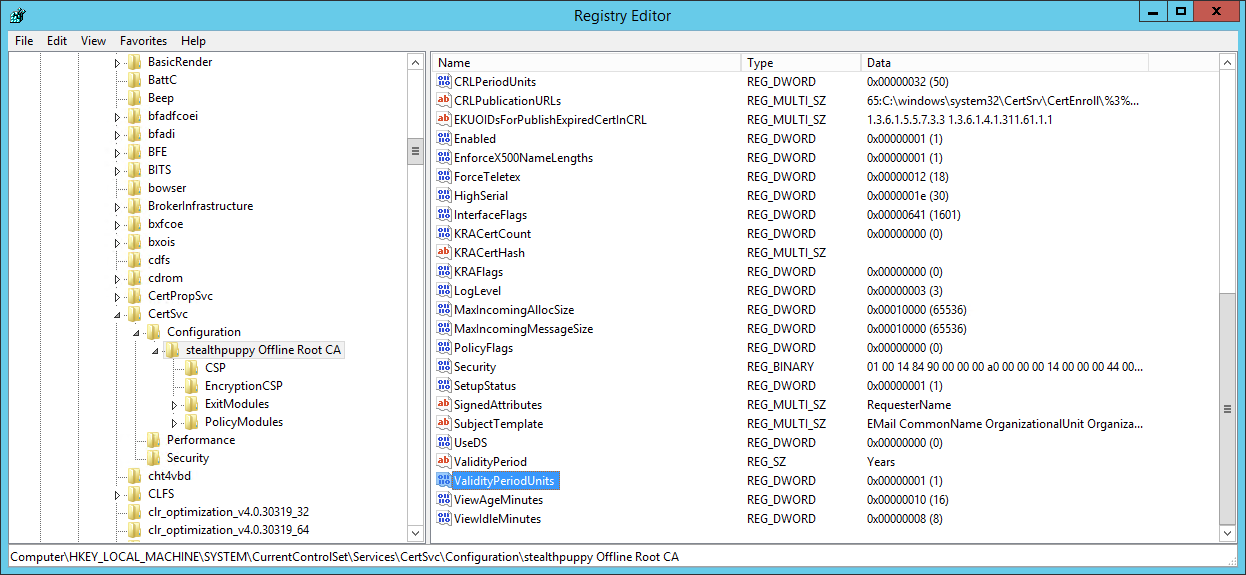 Viewing the Root CA certificate validity lifetime