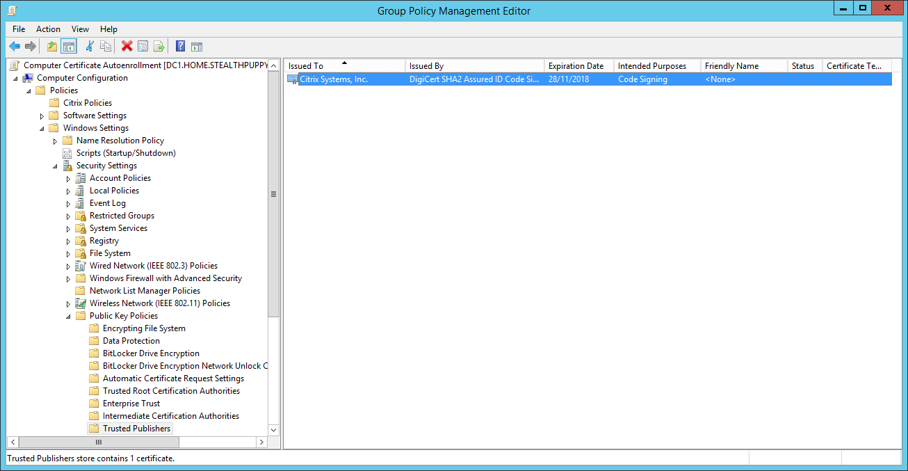 Deploying the code signing certificate via Group Policy