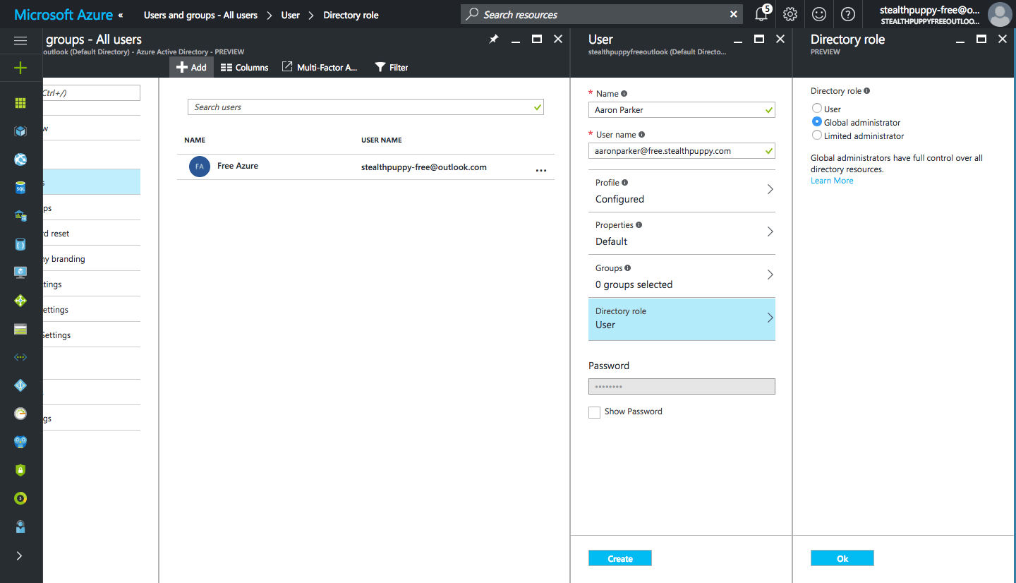 Creating an Azure AD user and assigning a Directory role