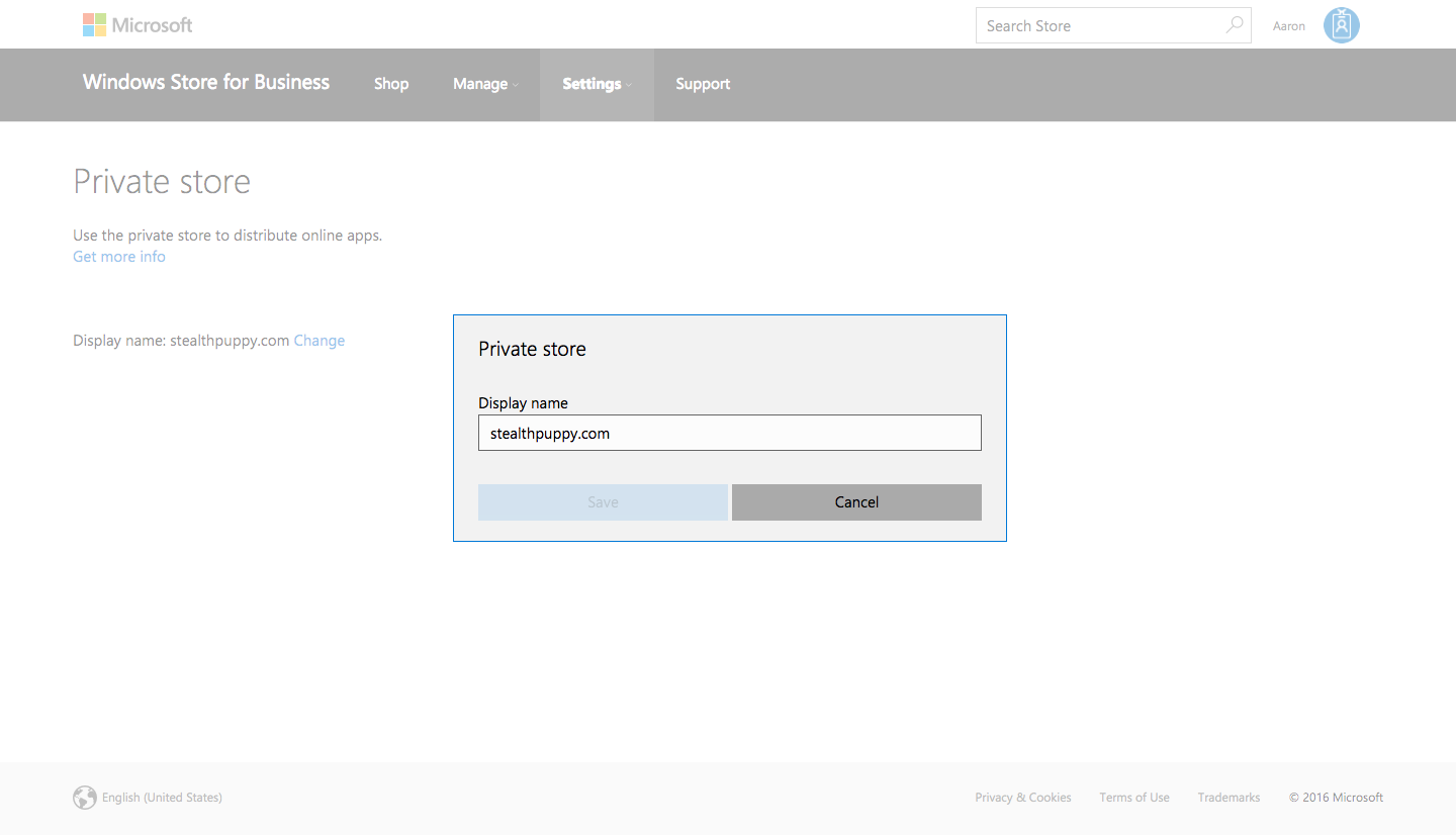 Setting the Private store display name in the Windows Store for Business