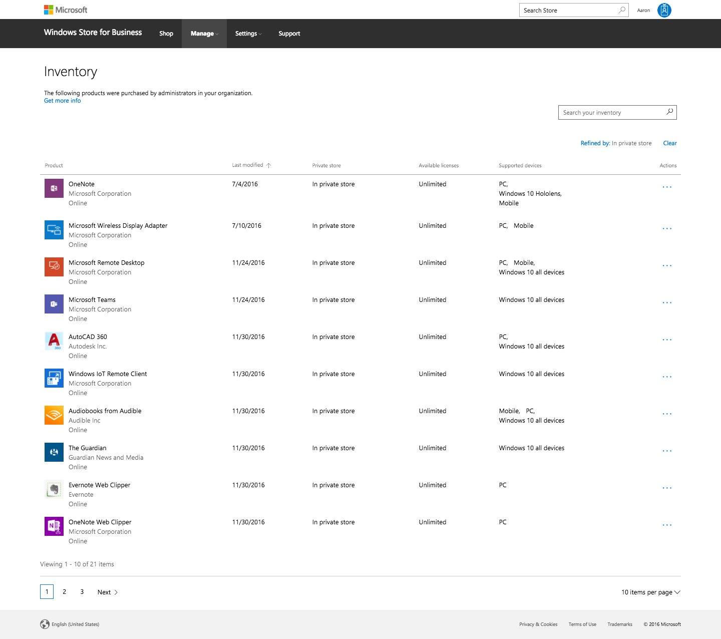 Filtering on apps in the Private store in the Windows Store for Business