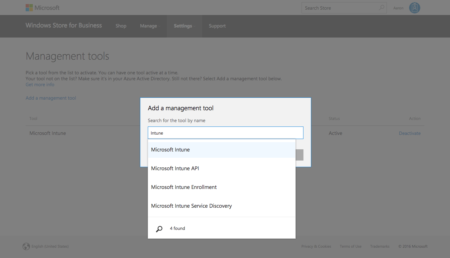 Associating Intune with the Windows Store for Business to start managing Universal apps
