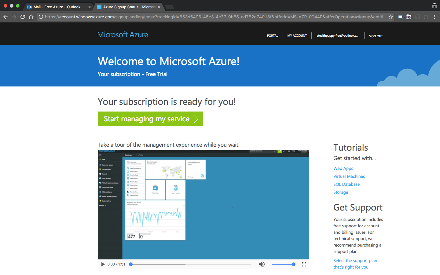 The Azure subscription is ready to use