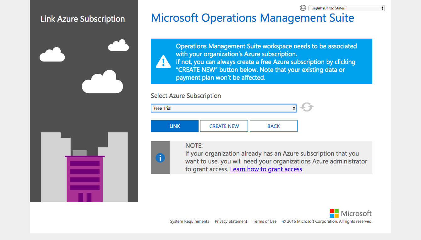 Linking an Azure subscription to a new OMS workspace