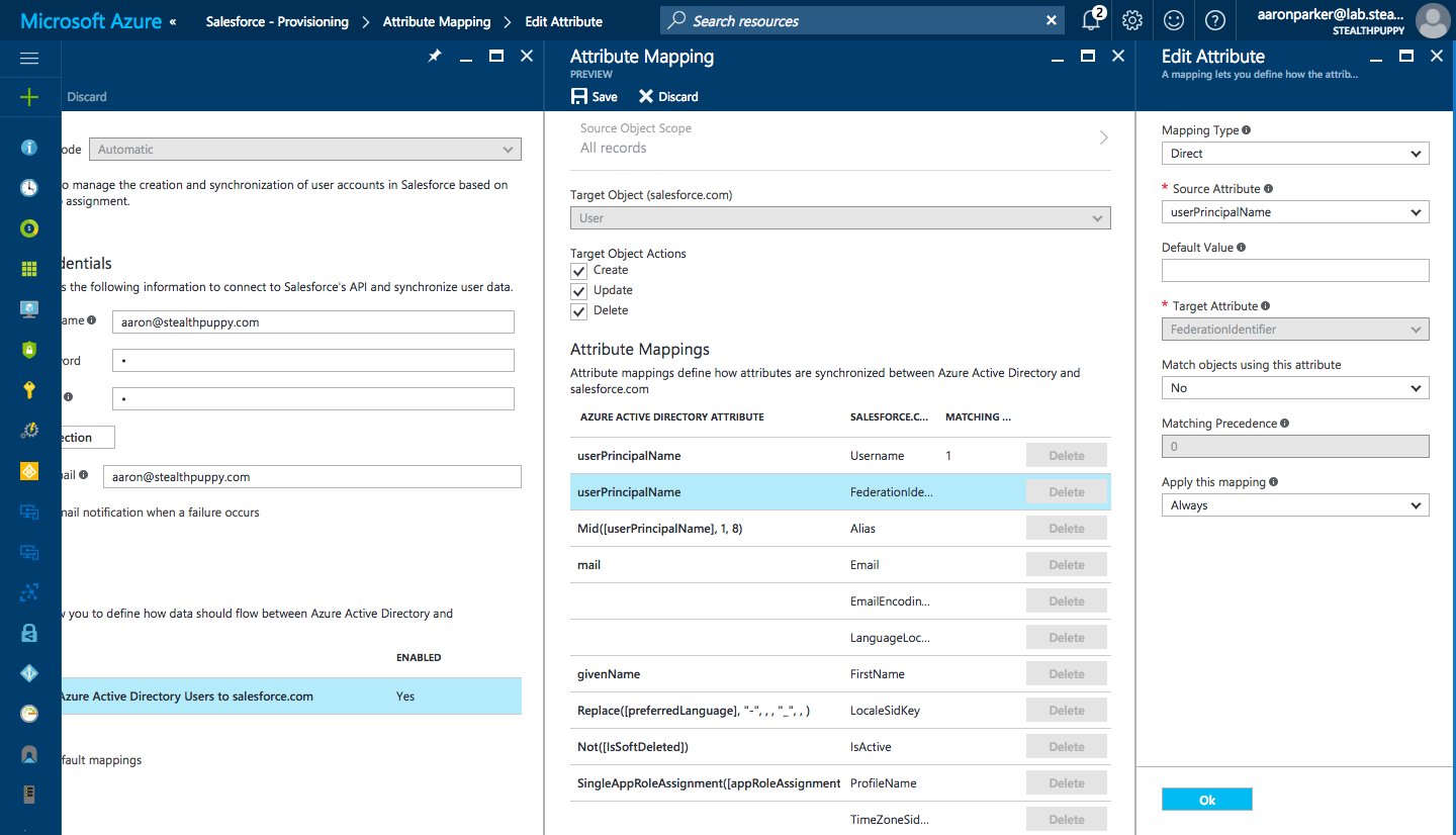 Adding the FederationIdentity Attribute Mapping for Salesforce