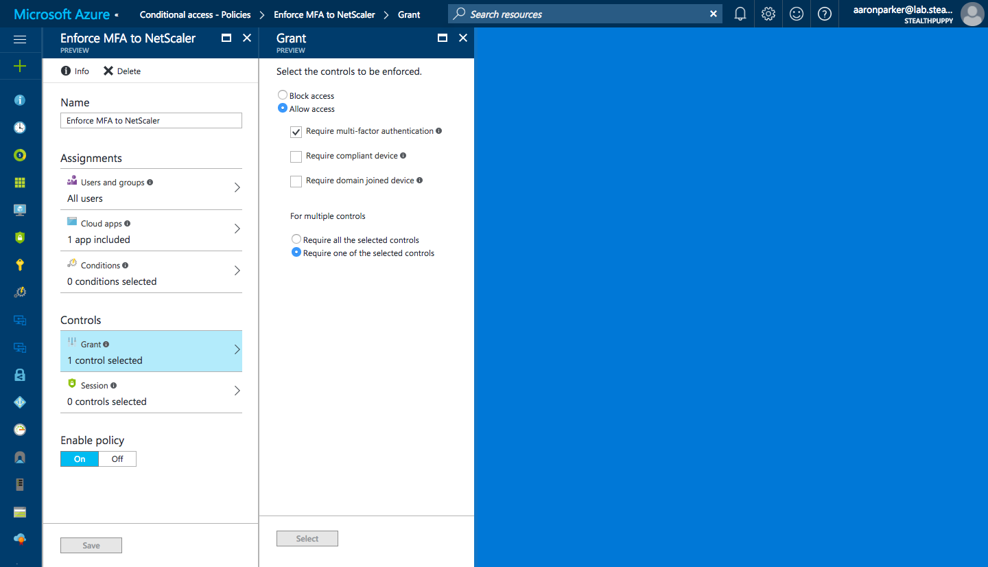 Applying Conditional Access controls to NetScaler