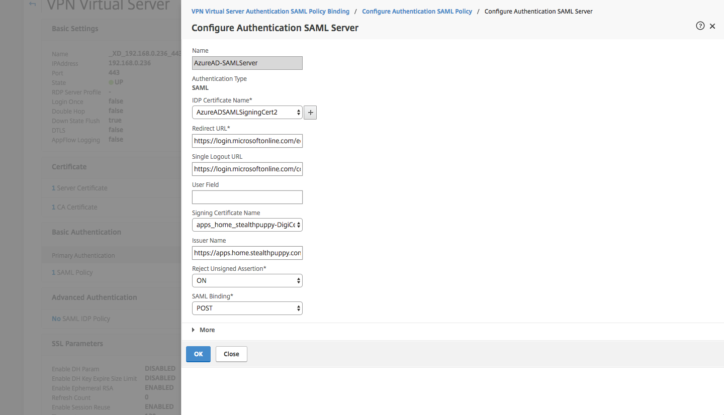 Configuring the SAML server on NetScaler