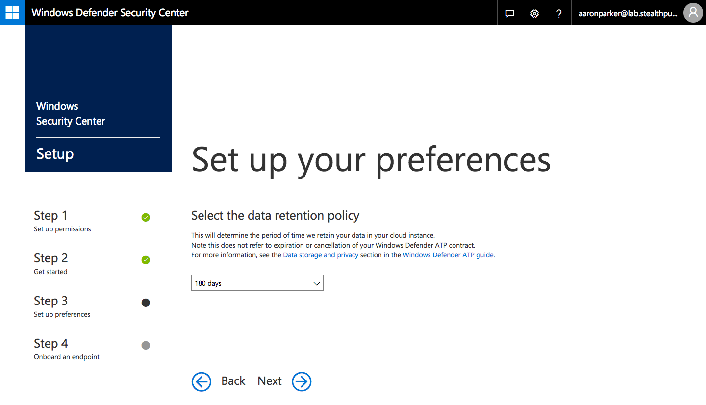 Step 2: Select a data retention policy