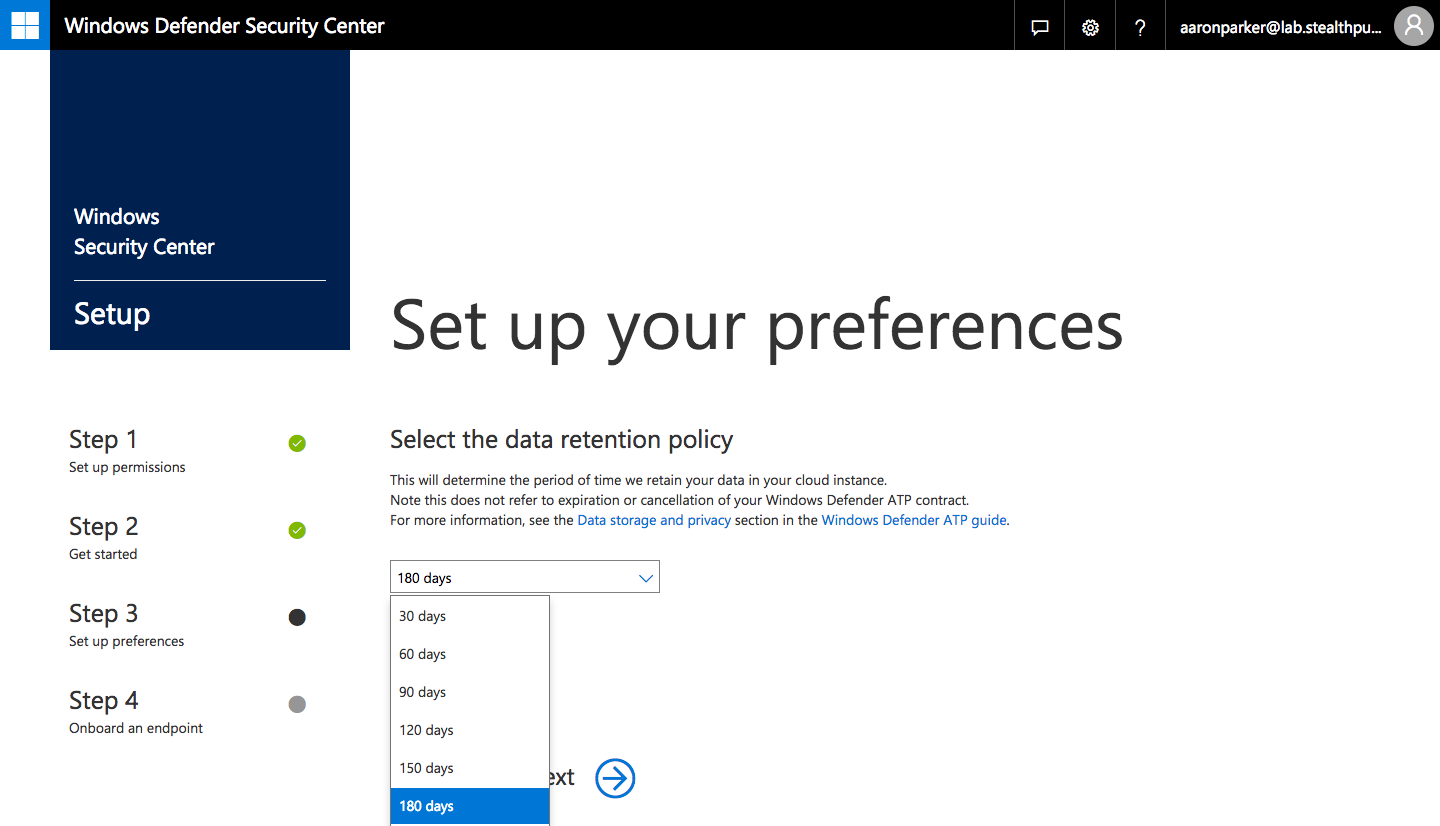 Step 3: Data retention up to 180 days is possible