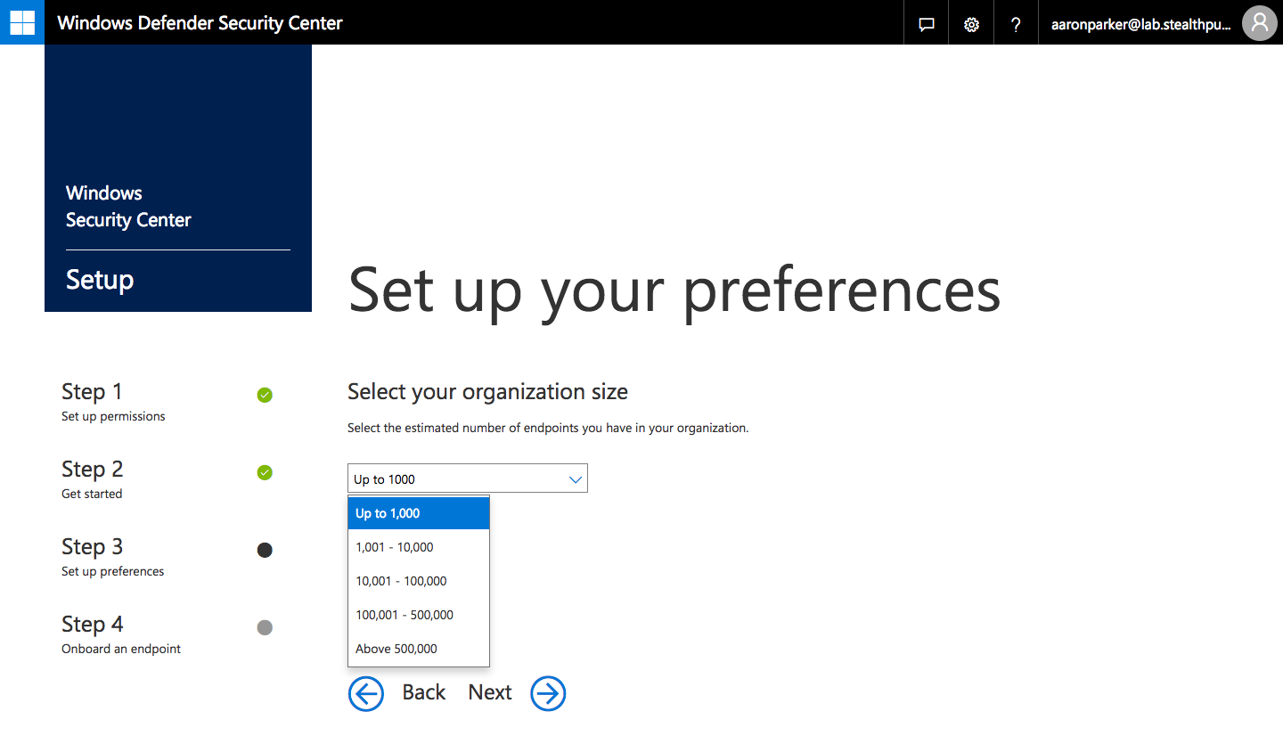 Step 4: Select your organisation size