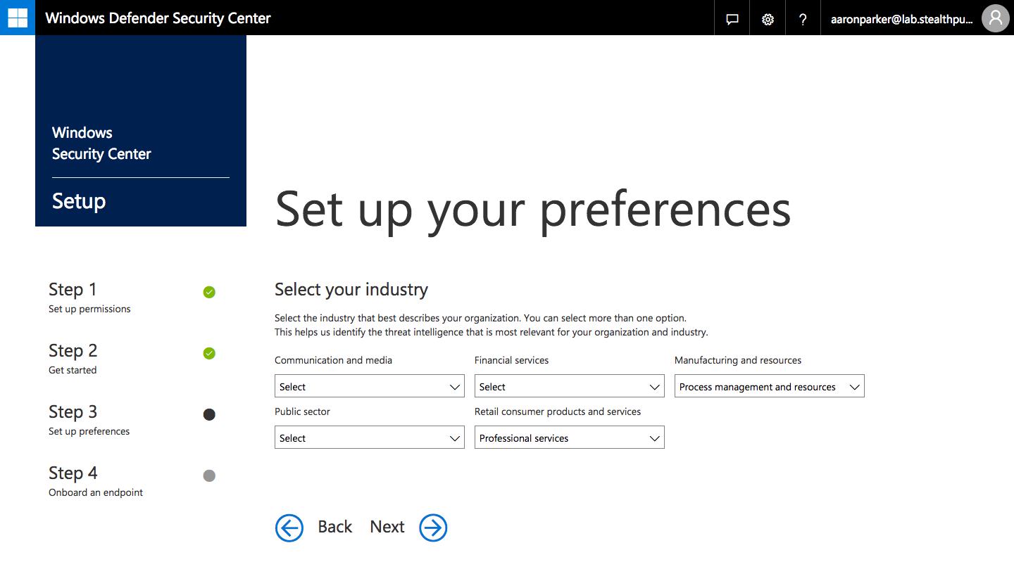 Step 5: Select your industry from a limited selection