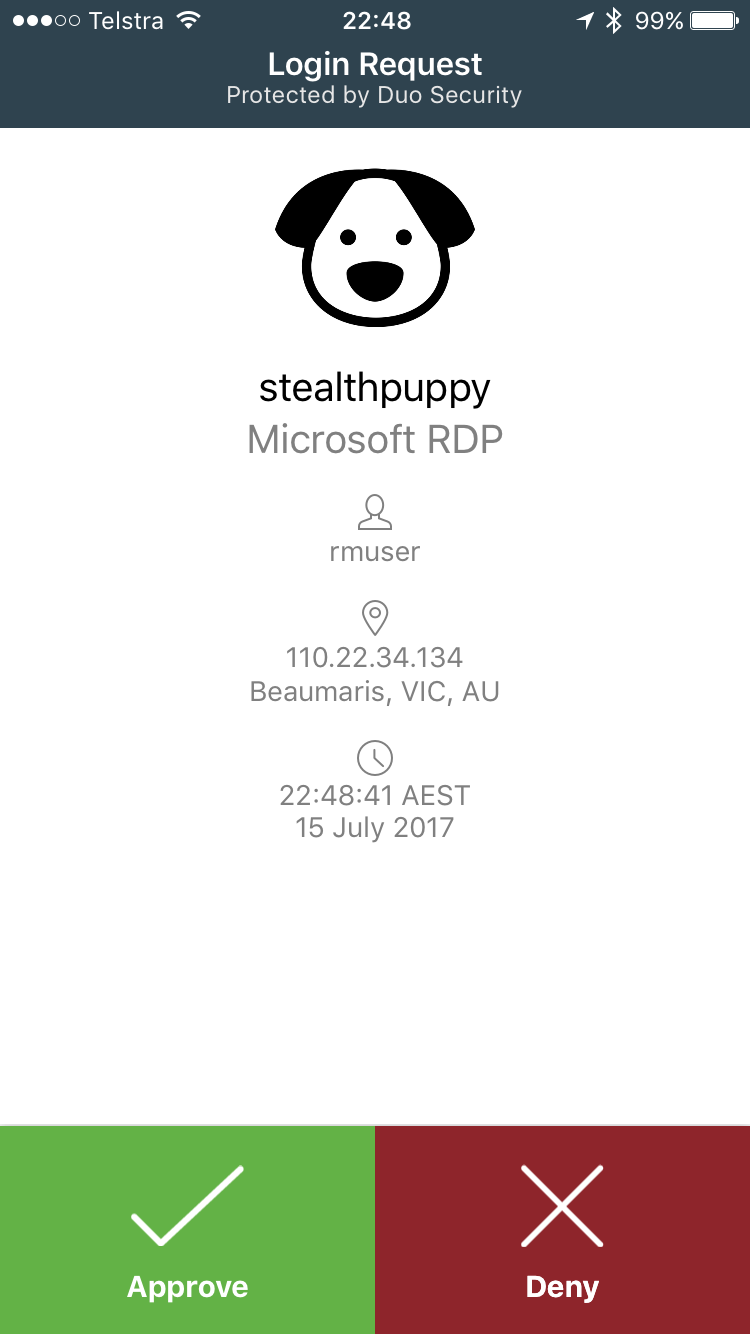 Duo login request on an iPhone