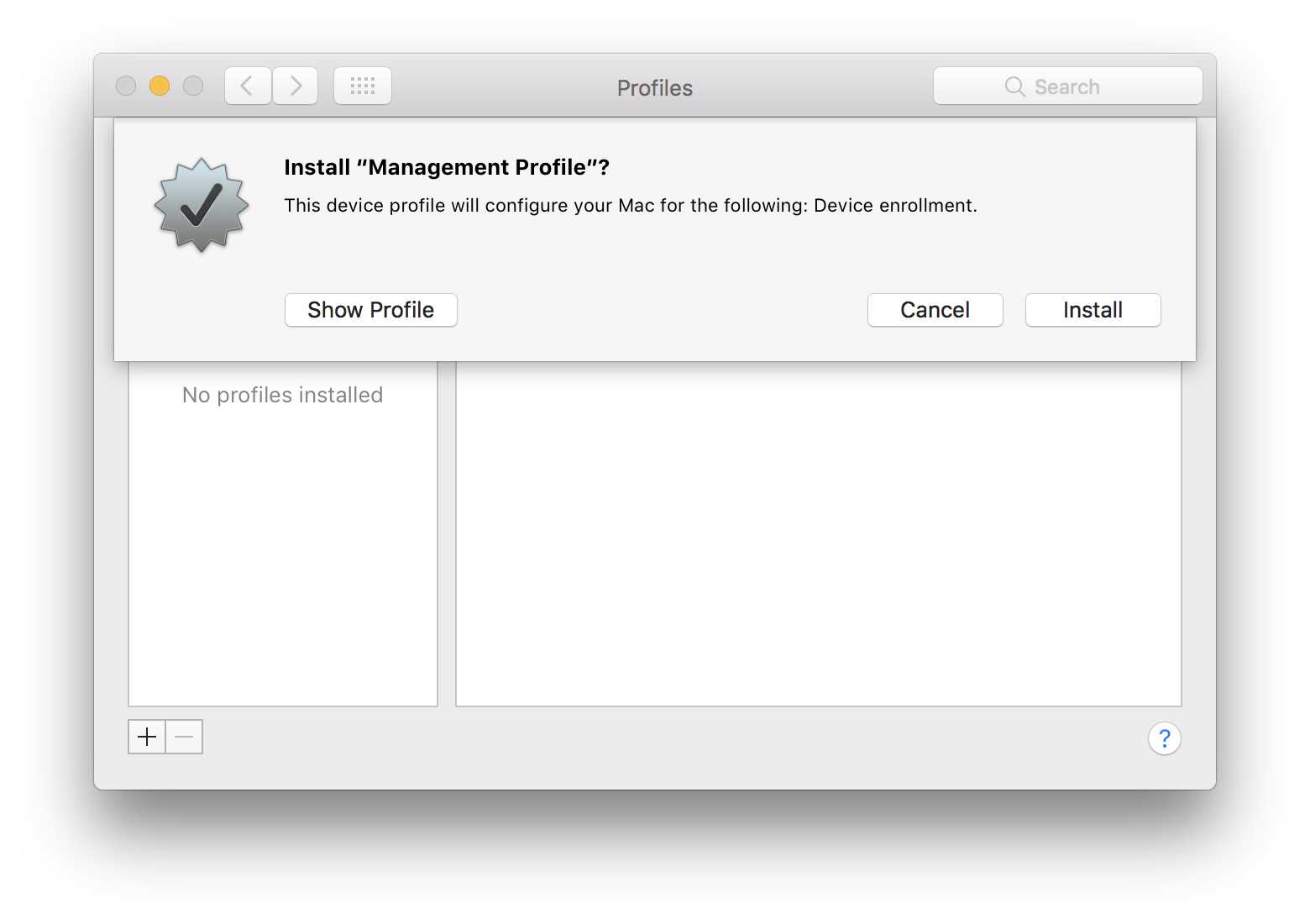 Installing the MDM management profile