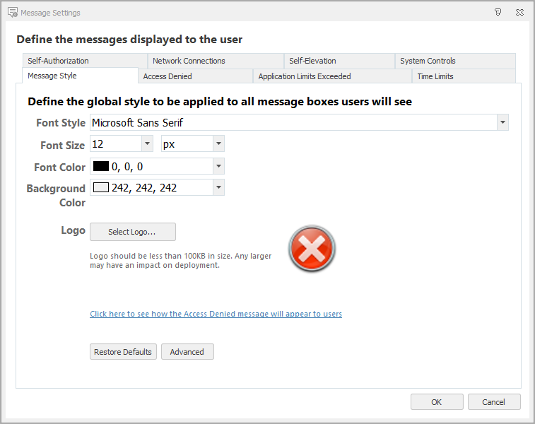 Ivanti Application Control message settings