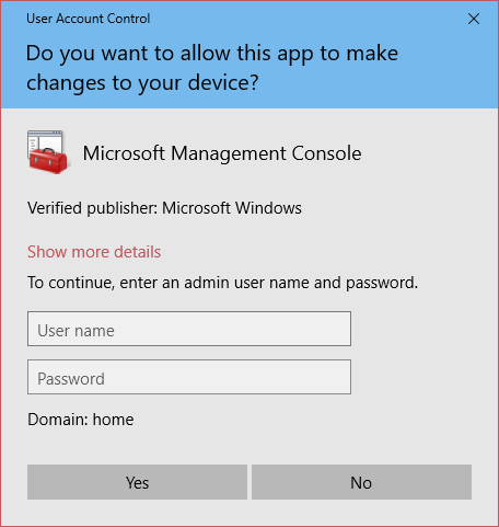 Windows User Account Control message box