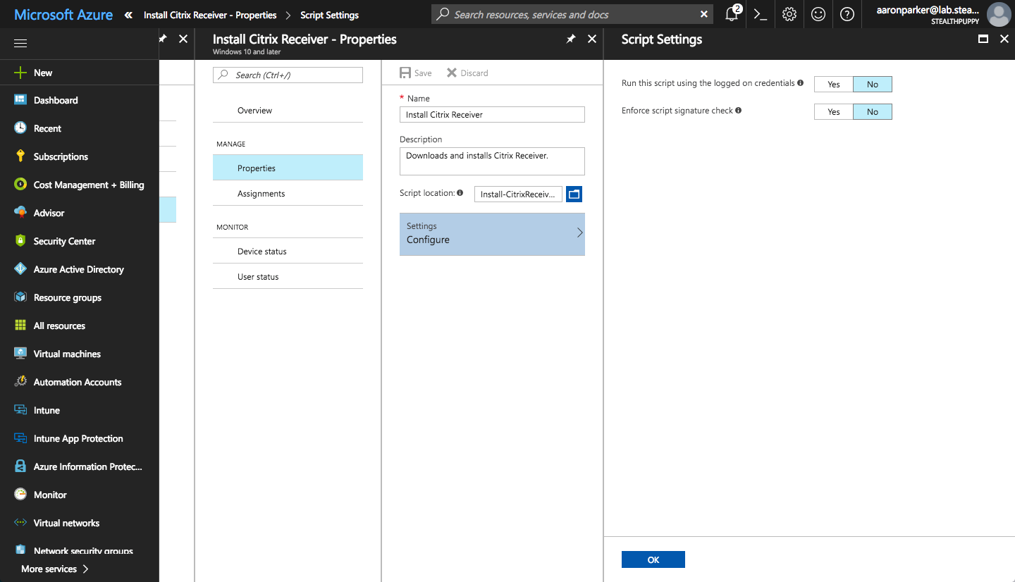 Adding the Install-CitrixReceiver.ps1 script to Intune