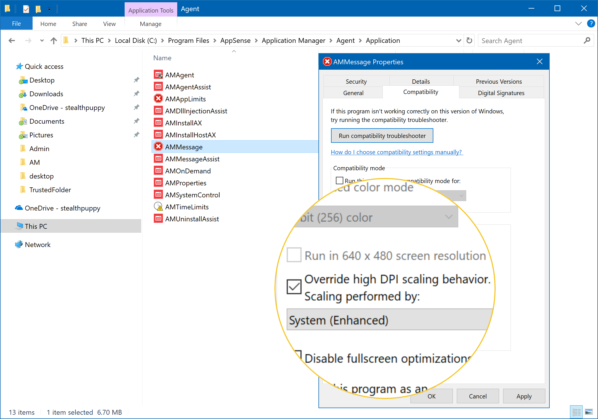 Setting Application Control High DPI Scaling Compatibility