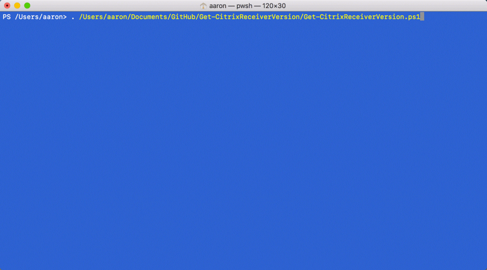 Get-CitrixReceiverVersions in action on macOS