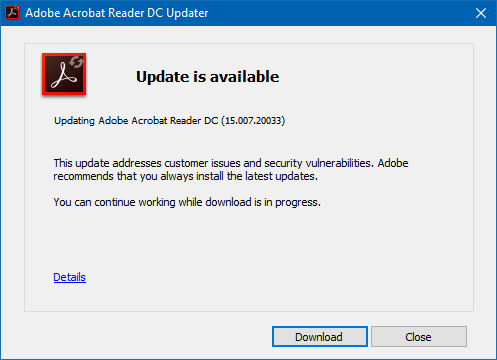 Adobe Reader DC - An update is available