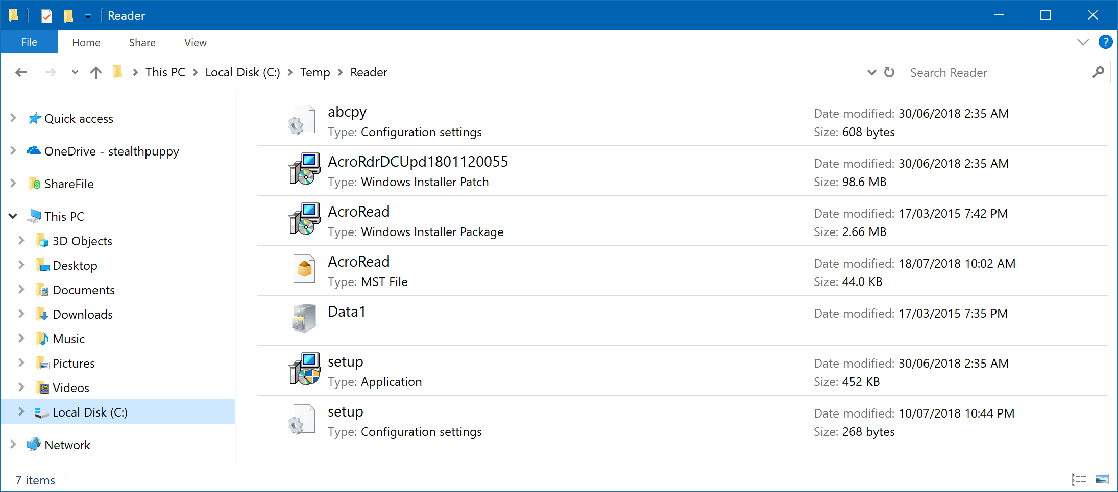 adobe reader dc organizer database