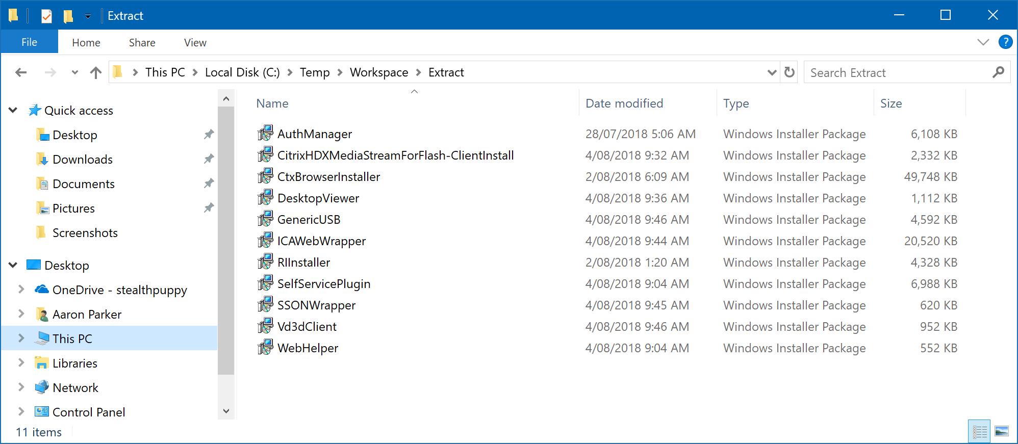 Citrix Workspace app extracted Windows Installer files