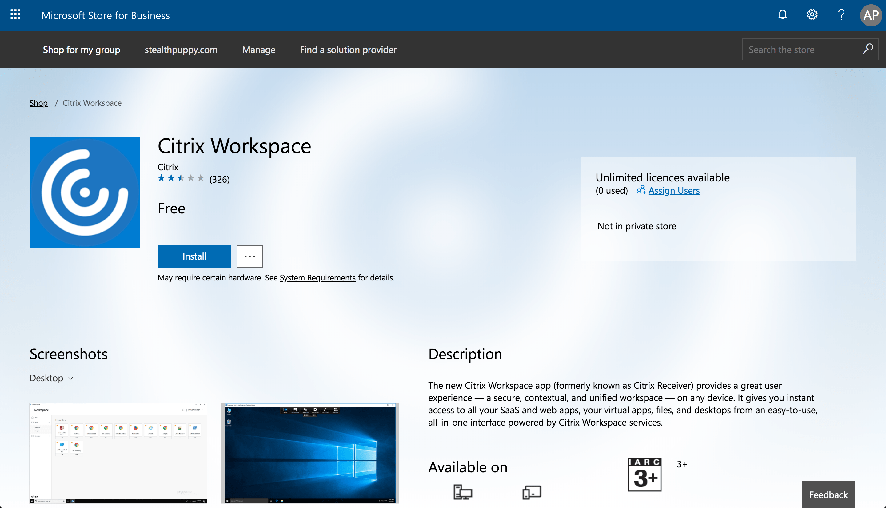 Citrix Workspace in the Microsoft Store