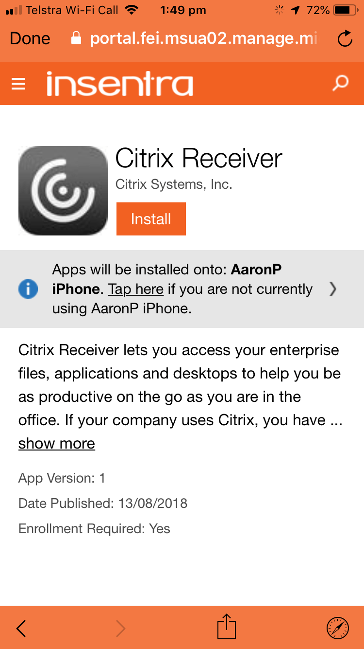 Citrix Workspace for iOS available in the Intune Company Portal
