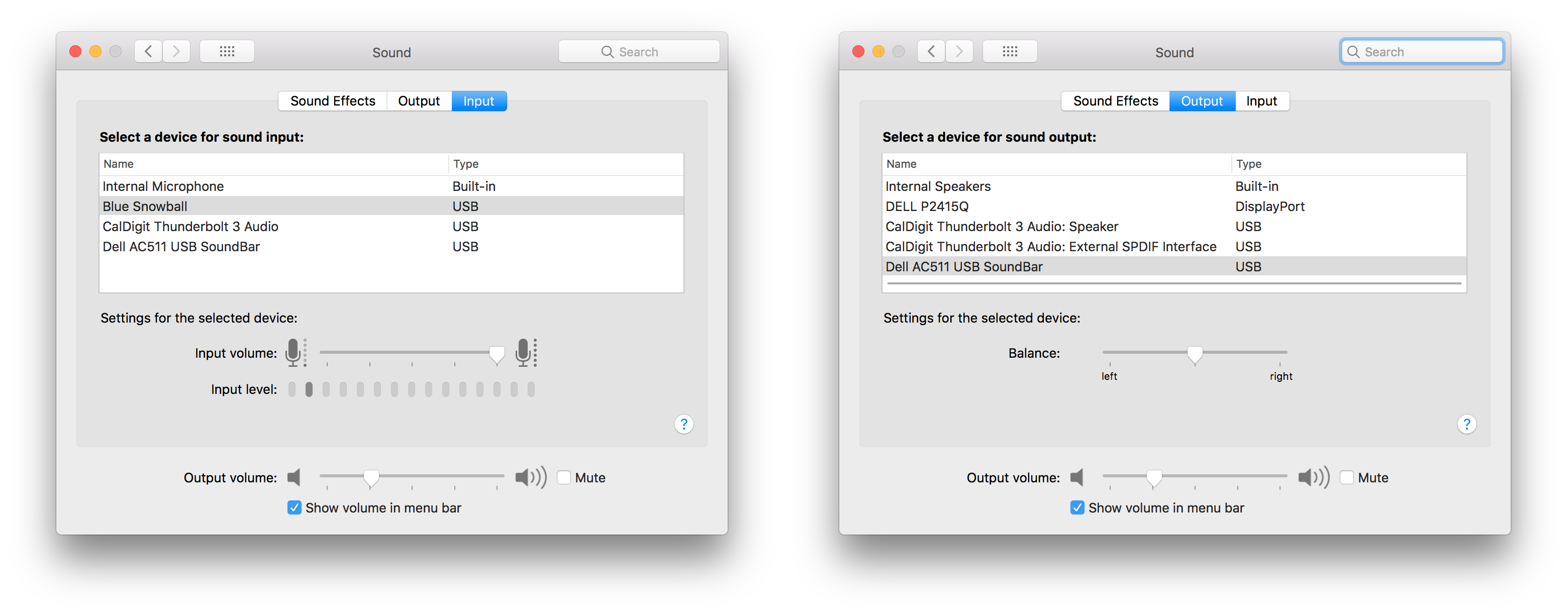 macOS audio outputs / inputs with Thunderbolt 3 and DisplayPort