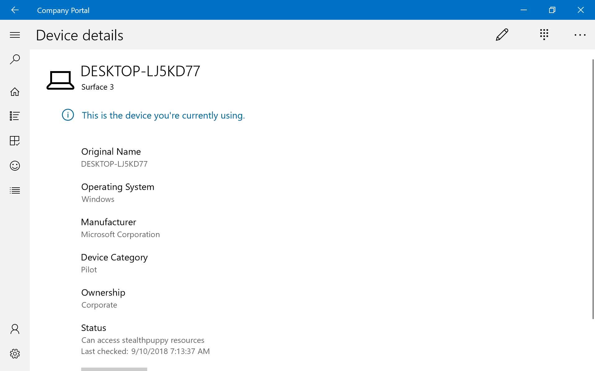 Device details in the Intune Company Portal